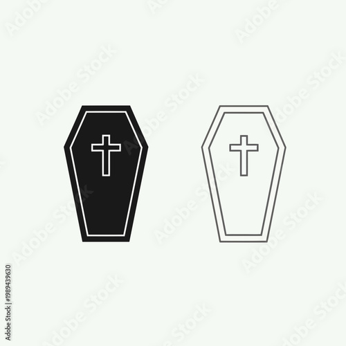 Coffin Icon Set Funeral Burial Death Symbol Vector Illustration