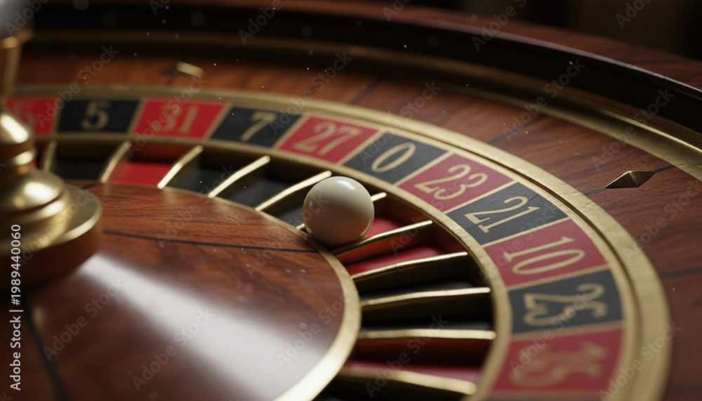Obraz premium Vintage French casino roulette wheel macro with mahogany wood and brass