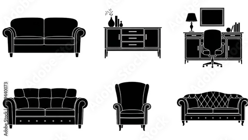 Collection of 2D AutoCAD icons featuring various furniture pieces