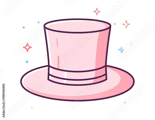 Simple cartoon drawing of a pink top hat with sparkles