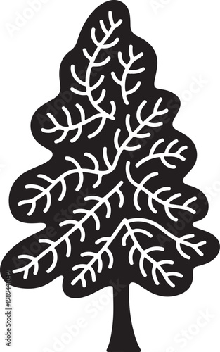 Black Tree Silhouette Vector Icon Set with Diverse Pine and Leafy Shapes.Pine Tree Silhouette Icon