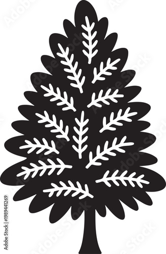 Black Tree Silhouette Vector Icon Set with Diverse Pine and Leafy Shapes.Pine Tree Silhouette Icon