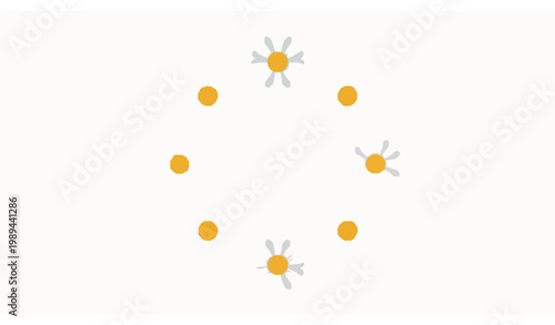 Chamomile daisy wreath round flower set minimal flat vector floral icon collection isolated on white background