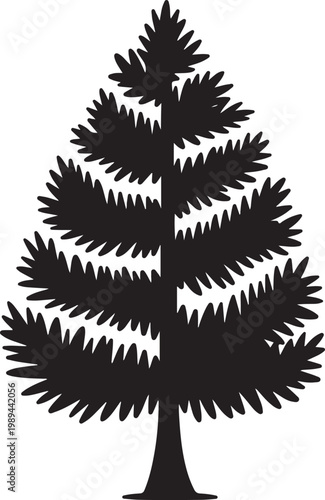 Black Tree Silhouette Vector Icon Set with Diverse Pine and Leafy Shapes.Pine Tree Silhouette Icon