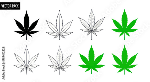 Cannabis Leaf Vector Pack: Silhouette, Outline, and Grayscale Designs
