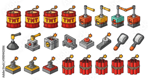 Explosive Devices Collection: TNT Barrels, Detonators, and Dynamite