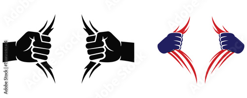 Grand opening hand opening curtain reveal gesture stage launch concept vector illustration
