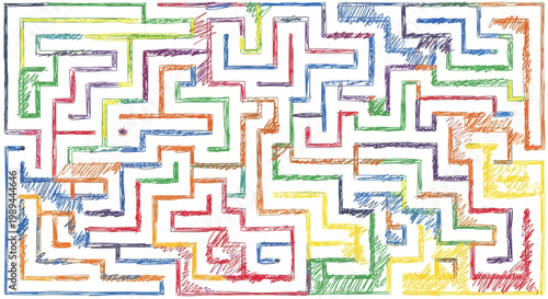 Hand Drawn Colorful Maze Puzzle Illustration