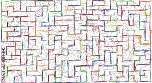 Abstract Hand Drawn Maze Pattern with Colorful Scribbled Lines