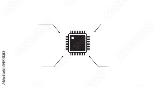 Technical illustration of a computer processor microchip with connection lines, representing artificial intelligence and hardware technology.