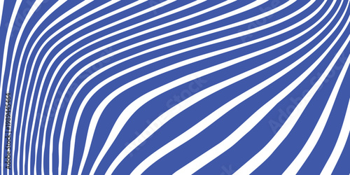 Abstract blue and white wavy line pattern, optical illusion warped stripe background, distorted geometric vector texture for modern graphic design