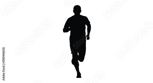 A full body shot of a man running forward depicted as a silhouette