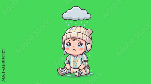 Sad Baby Under Rain Cloud