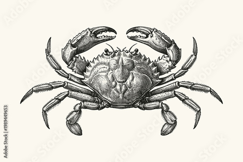 Fotografía Vintage Crab Woodcut Illustration