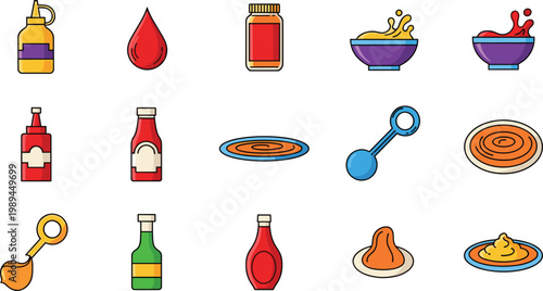 Sauce and Condiment Vector Set Ketchup Mustard Bottle Dressing Illustration