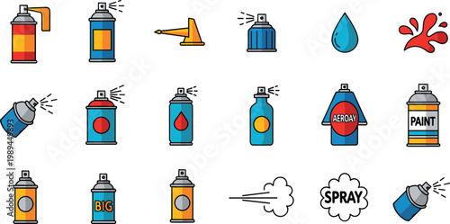 Spray Paint Aerosol Vector Set Can Nozzle Graffiti Paint Splash Icons