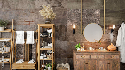 Oriental Luxury Modern Spa Treatment Room Interior with City View, 3D Rendering