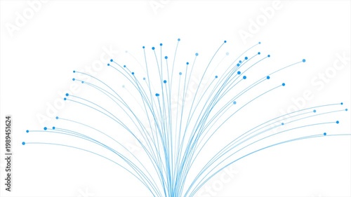 Futuristic motion design of data flow or fiber optics featuring blue curved lines and nodes on white background. Seamless loop. Video animation Ultra HD 4K 3840x2160