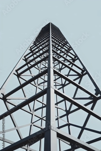 Minimalist steel tower on blue – Suitable for tech blogs, engineering firms, or signal strength data visualization.