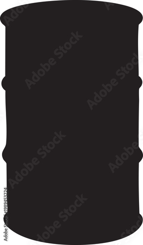 Black silhouette metal oil drum barrel for industrial storage of fuel, chemicals, and petroleum products isolated for factory and warehouse design