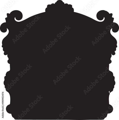 Black vintage ornate frame silhouette vector illustration with classic Baroque curves and decorative flourishes isolated for antique labels and luxury branding