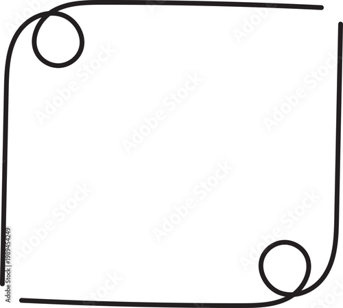 Minimalist black LINE border frame with elegant curly swirl corners on white background for invitations certificates graphic design and decorative digital art