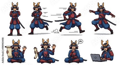 Collection of Samurai Warrior Poses and Activities.