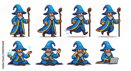 Collection of Wizard Characters in Various Poses and Actions.
