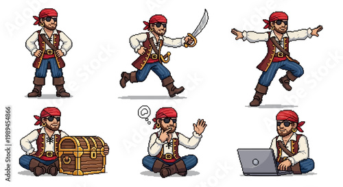 Collection of Pirate Character Poses and Actions.
