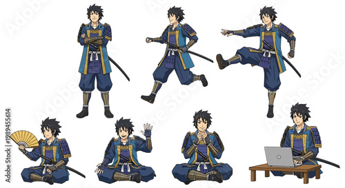 Samurai Warrior Character Poses Collection.