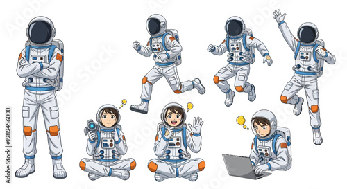 Astronauts in Various Poses and Activities.