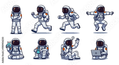Collection of Astronaut Poses and Actions in Space Suit.