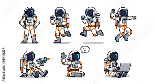 Collection of Astronaut Poses and Actions in Space Suit.