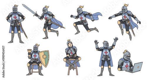 Medieval Knight Poses Collection Diverse Actions and Activities.