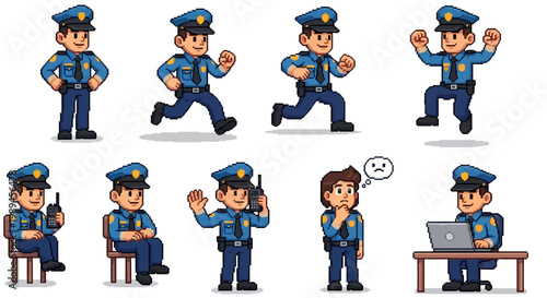 Collection of Cartoon Police Officers in Various Poses.