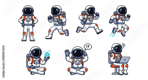 Astronaut character set in various poses and actions.