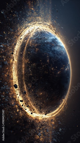  The final moment of Earth's total disintegration into a billion glowing particles in the center of the galaxy, cinematic masterpiece