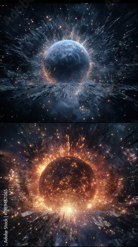  The final moment of Earth's total disintegration into a billion glowing particles in the center of the galaxy, cinematic masterpiece