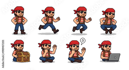 Pixel Art Pirate Character Sprite Sheet Collection.
