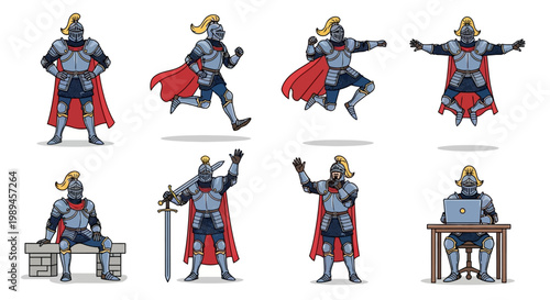 Collection of Knights in Various Poses and Actions.