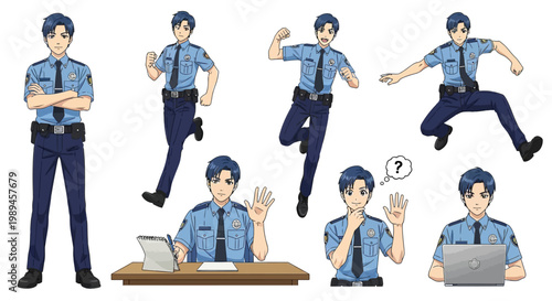 Set of Police Officer Poses and Actions.