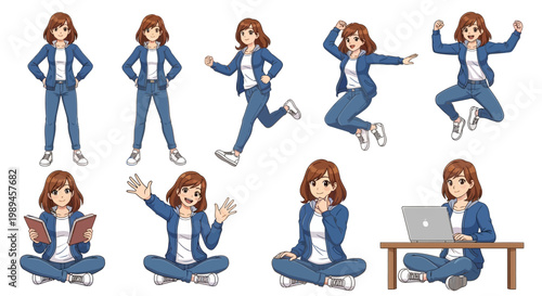 Collection of a Young Woman in Various Poses.