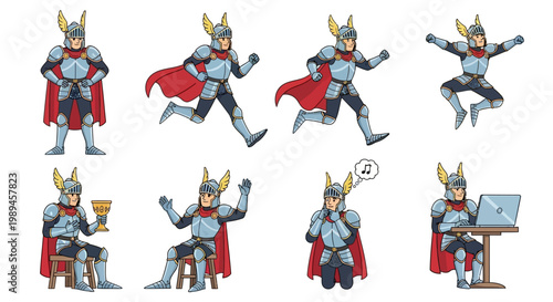 Knight Character Set With Various Poses And Activities.