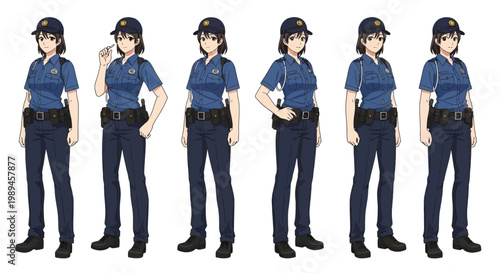 Female Police Officer Character Poses Collection.