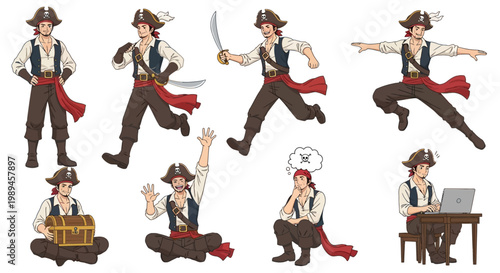 Collection of Pirate Character Poses and Actions.