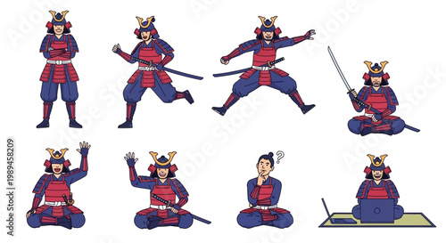 Collection of Samurai Warriors Poses and Actions.