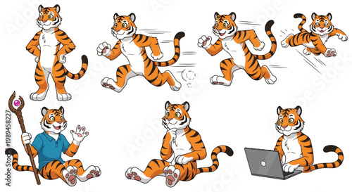 Collection of Cartoon Tiger Poses and Actions.
