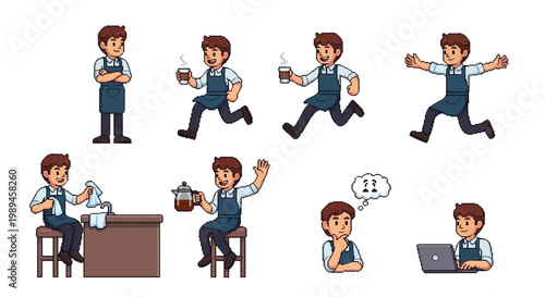 Collection of Barista Character Poses and Actions.