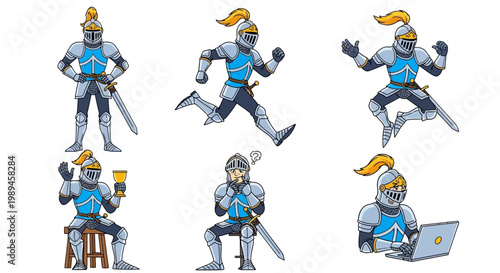 Medieval Knight Character Poses Set.