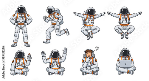 Astronaut Poses Collection Diverse Actions And Poses.